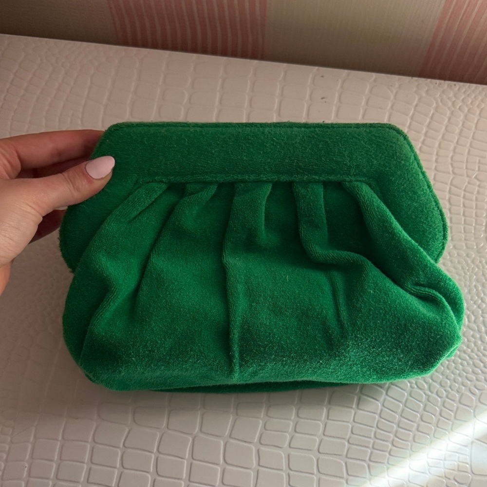 Green Suede Pleated Clutch Bag